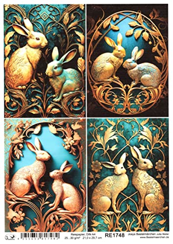 Josys Bastelmärchen Reispapier A4 Strohseide Decoupage Ostern Hasen Patina Gold Blumenmuster RE1748 Josys Bastelmärchen Reispapier A4 Strohseide Decoupage Ostern Hasen Patina Gold Blumenmuster RE1748 von Josys Bastelmärchen