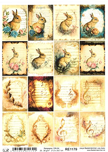 Josys Bastelmärchen Reispapier A4 Strohseide Decoupage Ostern Notenblatt Hase Blumen golden RE1179 Josys Bastelmärchen Reispapier A4 Strohseide Decoupage Ostern Notenblatt Hase Blumen golden RE1179 von Josys Bastelmärchen