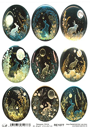 Josys Bastelmärchen Reispapier A4 Strohseide Decoupage Ostern schwarzes Eier Glas Hasen RE1077 von Josys Bastelmärchen