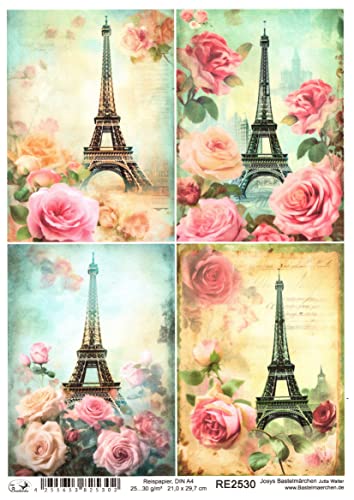 Josys Bastelmärchen Reispapier A4 Strohseide Decoupage Paris Rose Brief Vintage RE2530 von Josys Bastelmärchen