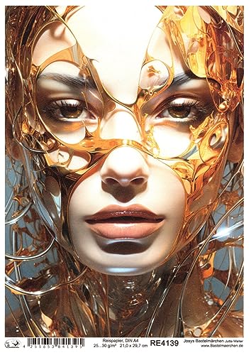 Josys Bastelmärchen Reispapier A4 Strohseide Decoupage Portrait Frau Fantasie Fantasy Gold RE4139 von Josys Bastelmärchen