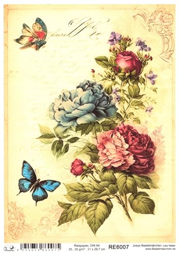 Josys Bastelmärchen Reispapier A4 Strohseide Decoupage Schmetterlinge Blumen Rosen Vintage RE6007 Josys Bastelmärchen Reispapier A4 Strohseide Decoupage Schmetterlinge Blumen Rosen Vintage RE6007 von Josys Bastelmärchen