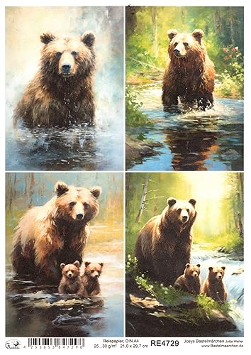 Josys Bastelmärchen Reispapier A4 Strohseide Decoupage Serviertentechnik Bär See Teich RE4729 von Josys Bastelmärchen