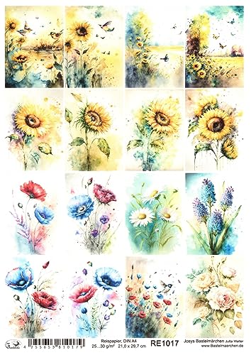 Josys Bastelmärchen Reispapier A4 Strohseide Decoupage Serviertentechnik Blumen RE1017 Josys Bastelmärchen Reispapier A4 Strohseide Decoupage Serviertentechnik Blumen RE1017 von Josys Bastelmärchen