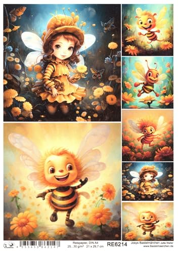 Josys Bastelmärchen Reispapier A4 Strohseide Decoupage Serviertentechnik Comic Biene Mädchen RE6214 von Josys Bastelmärchen