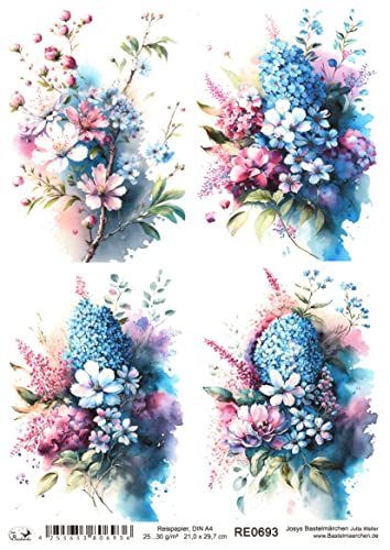 Josys Bastelmärchen Reispapier A4 Strohseide Decoupage Serviertentechnik Frühlingsblumen RE0693 von Josys Bastelmärchen