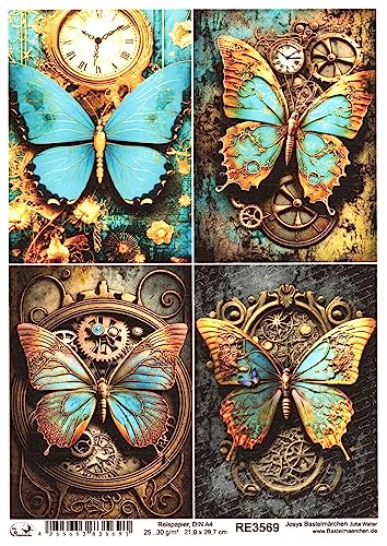 Josys Bastelmärchen Reispapier A4 Strohseide Decoupage Steampunk Cyberpunk Schmetterling Uhr RE3569 Josys Bastelmärchen Reispapier A4 Strohseide Decoupage Steampunk Cyberpunk Schmetterling Uhr RE3569 von Josys Bastelmärchen