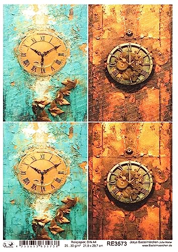 Josys Bastelmärchen Reispapier A4 Strohseide Decoupage Steampunk Cyberpunk Shabby Rost Uhr RE3573 von Josys Bastelmärchen