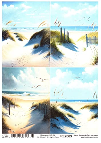 Josys Bastelmärchen Reispapier A4 Strohseide Decoupage Strand Sand Dünen Gras Meer Schilf RE2063 von Josys Bastelmärchen