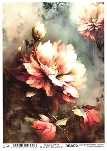 Josys Bastelmärchen Reispapier A4 Strohseide Decoupage Vintage Blumen Blumenmotiv Hintergrund RE2570 von Josys Bastelmärchen