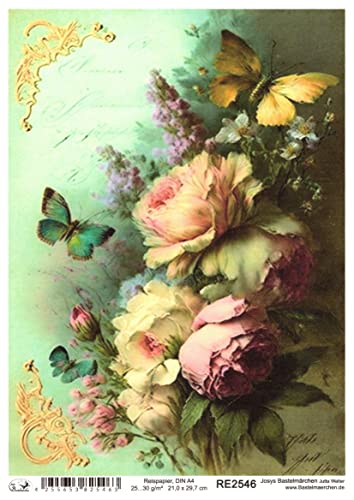 Josys Bastelmärchen Reispapier A4 Strohseide Decoupage Vintage Brief Blumen Schmetterling RE2546 von Josys Bastelmärchen