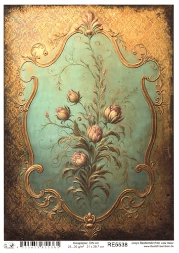 Josys Bastelmärchen Reispapier A4 Strohseide Decoupage Vintage Gold Muster Damast Blumen RE5538 von Josys Bastelmärchen