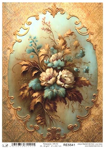 Josys Bastelmärchen Reispapier A4 Strohseide Decoupage Vintage Gold Muster Damast Blumen RE5541 von Josys Bastelmärchen