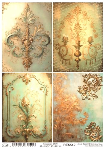 Josys Bastelmärchen Reispapier A4 Strohseide Decoupage Vintage Gold Muster Damast Blumen Text RE5542 Josys Bastelmärchen Reispapier A4 Strohseide Decoupage Vintage Gold Muster Damast Blumen Text RE5542 von Josys Bastelmärchen