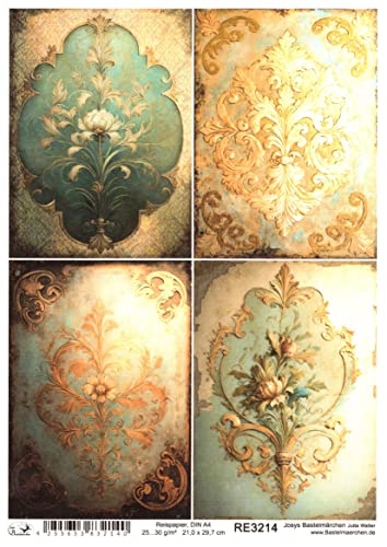 Josys Bastelmärchen Reispapier A4 Strohseide Decoupage Vintage Muster Damast Blumen RE3214 Josys Bastelmärchen Reispapier A4 Strohseide Decoupage Vintage Muster Damast Blumen RE3214 von Josys Bastelmärchen