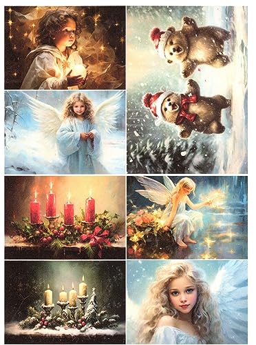 Josys Bastelmärchen Reispapier A4 Strohseide Decoupage Weihnachten Engel Teddys Kerzen RE3981 von Josys Bastelmärchen