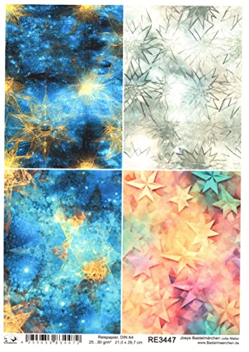 Josys Bastelmärchen Reispapier A4 Strohseide Decoupage Weihnachten Hintergrund Sterne RE3447 von Josys Bastelmärchen