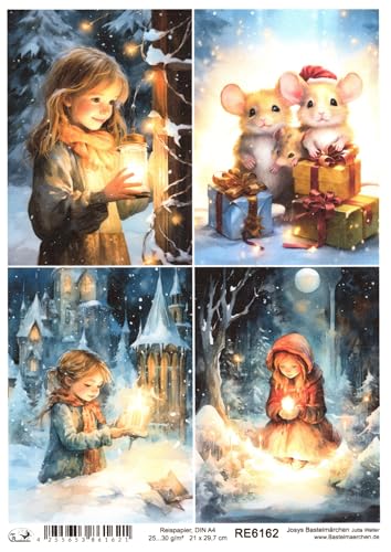 Josys Bastelmärchen Reispapier A4 Strohseide Decoupage Weihnachten Kind Kerze Licht leuchten RE6162 von Josys Bastelmärchen