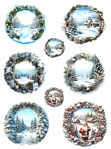 Josys Bastelmärchen Reispapier A4 Strohseide Decoupage Weihnachten Kranz Winterlandschaft RE3593 von Josys Bastelmärchen