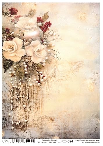Josys Bastelmärchen Reispapier A4 Strohseide Decoupage Weihnachten Perlen Vintage Blumen RE4594 Josys Bastelmärchen Reispapier A4 Strohseide Decoupage Weihnachten Perlen Vintage Blumen RE4594 von Josys Bastelmärchen