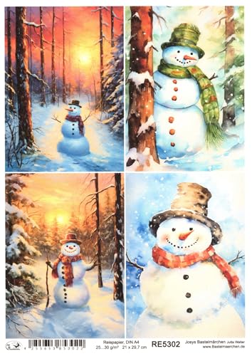 Josys Bastelmärchen Reispapier A4 Strohseide Decoupage Weihnachten Schneemann Sonnenuntergang RE5302 von Josys Bastelmärchen