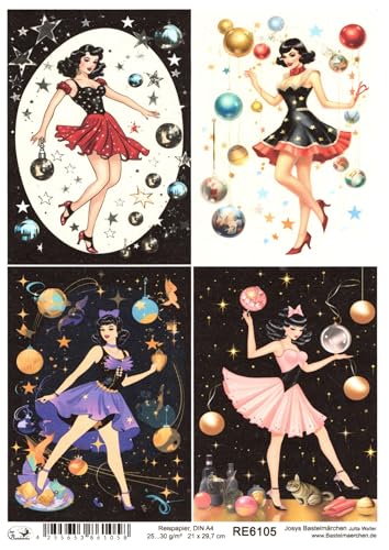 Josys Bastelmärchen Reispapier A4 Strohseide Decoupage Weihnachten Vintage Becky Pin-up-Girl RE6105 von Josys Bastelmärchen