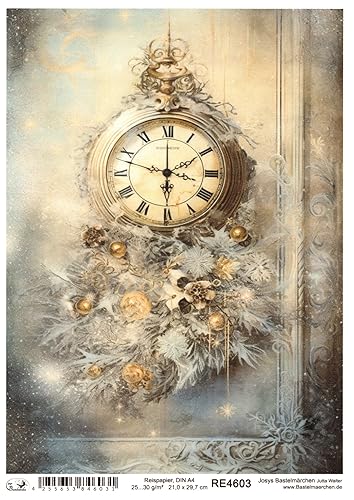 Josys Bastelmärchen Reispapier A4 Strohseide Decoupage Weihnachten Vintage Uhr Kugeln RE4603 von Josys Bastelmärchen