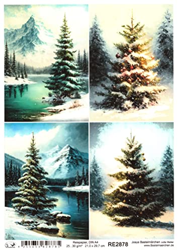 Josys Bastelmärchen Reispapier A4 Strohseide Decoupage Weihnachten Winter Schnee See Berge RE2878 von Josys Bastelmärchen