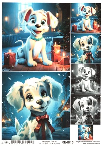 Josys Bastelmärchen Reispapier A4 Strohseide Decoupage Weihnachten süßer Kleiner Hund RE4815 von Josys Bastelmärchen