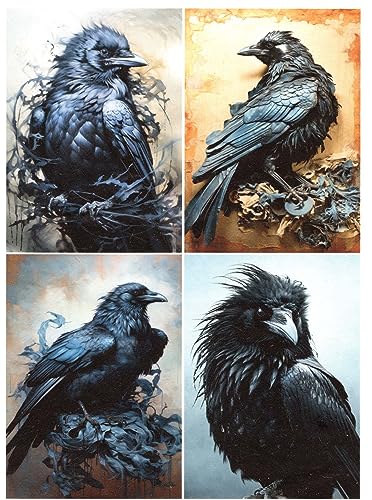 Josys Bastelmärchen Reispapier A4 Strohseide Decoupage außergewöhnlicher Rabe Vogel RE3810 von Josys Bastelmärchen