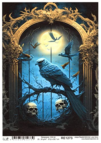 Josys Bastelmärchen Reispapier A4 Strohseide Decoupage mystisch Gothic Halloween Grusel RE1273 von Josys Bastelmärchen