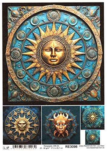 Josys Bastelmärchen Reispapier A4 Strohseide Decoupage mystisch Mystik Sterne Sonne Mond RE3096 von Josys Bastelmärchen