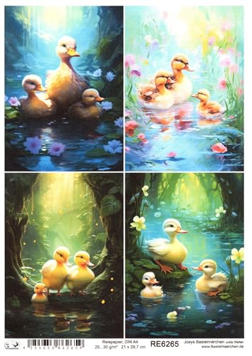 Josys Bastelmärchen Reispapier A4 Strohseide Decoupage süße Entchen Enten im Teich Blumen RE6265 von Josys Bastelmärchen