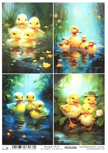 Josys Bastelmärchen Reispapier A4 Strohseide Decoupage süße Entchen Enten im Teich Blumen RE6268 von Josys Bastelmärchen