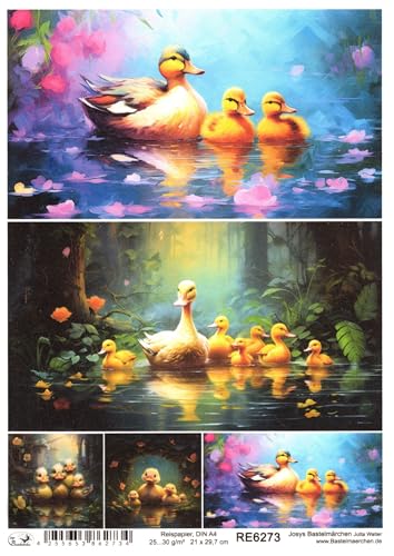 Josys Bastelmärchen Reispapier A4 Strohseide Decoupage süße Entchen Enten im Teich Blumen RE6273 von Josys Bastelmärchen