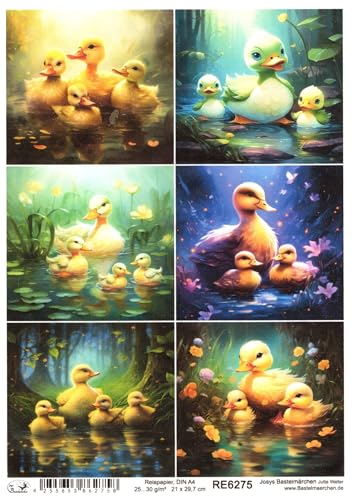 Josys Bastelmärchen Reispapier A4 Strohseide Decoupage süße Entchen Enten im Teich Blumen RE6275 von Josys Bastelmärchen