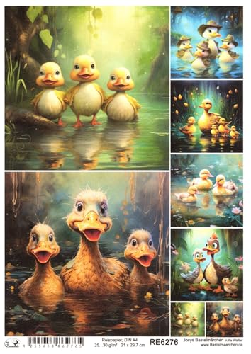 Josys Bastelmärchen Reispapier A4 Strohseide Decoupage süße Entchen Enten im Teich Blumen RE6276 von Josys Bastelmärchen