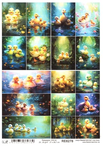 Josys Bastelmärchen Reispapier A4 Strohseide Decoupage süße Entchen Enten im Teich Blumen RE6278 von Josys Bastelmärchen