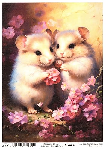 Josys Bastelmärchen Reispapier A4 Strohseide Decoupage süße Hamster Goldhamster Maus RE4489 von Josys Bastelmärchen