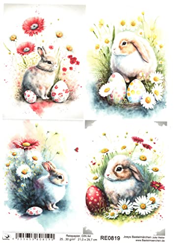 Josys Bastelmärchen Reispapier A4 Strohseide Decoupage süßer Osterhase Ostern Karte Blumen RE0819 Josys Bastelmärchen Reispapier A4 Strohseide Decoupage süßer Osterhase Ostern Karte Blumen RE0819 von Josys Bastelmärchen