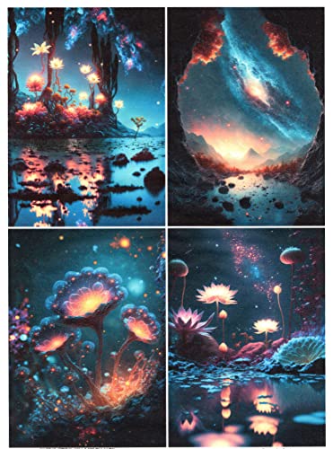 Josys Bastelmärchen Reispapier A4 Strohseide Fantasy Landschaft leuchtende Blumen See Märchen RE1297 von Josys Bastelmärchen
