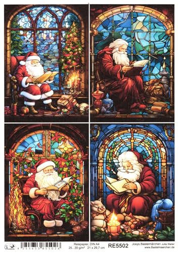 Josys Bastelmärchen Reispapier A4 Strohseide Glaskunst Fenster Tiffany Weihnachten Nikolaus RE5502 von Josys Bastelmärchen