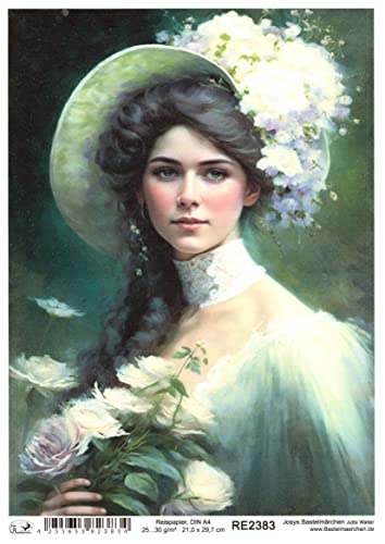 Josys Bastelmärchen Reispapier A4 Strohseide Mädchen Frau Portrait Malerei Vintage Blume Rose RE2383 von Josys Bastelmärchen