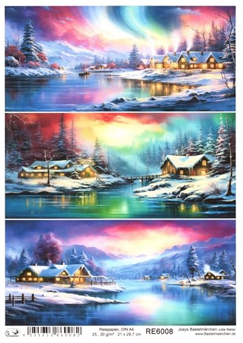 Josys Bastelmärchen Reispapier A4 Strohseide Motiv Weihnachten Winterlandschaft Aurora See RE6008 von Josys Bastelmärchen