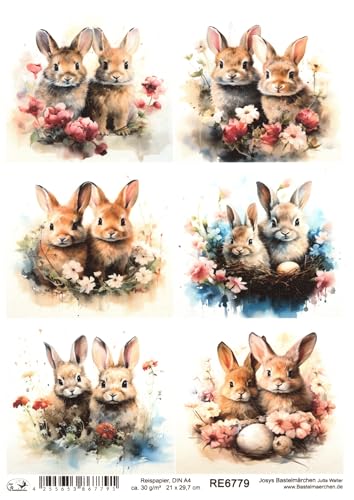 Josys Bastelmärchen Reispapier A4 Strohseide Ostern 2 Süße kleine Häschen Hasen Blumen RE6779 Josys Bastelmärchen Reispapier A4 Strohseide Ostern 2 Süße kleine Häschen Hasen Blumen RE6779 von Josys Bastelmärchen