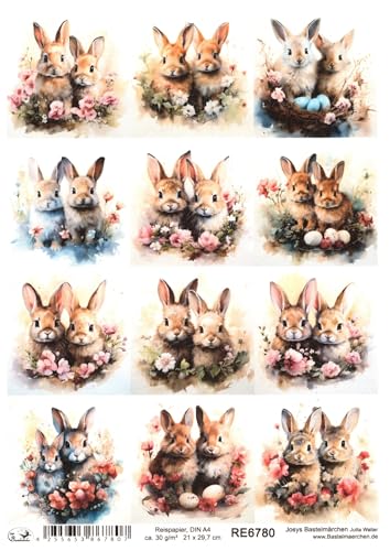 Josys Bastelmärchen Reispapier A4 Strohseide Ostern 2 Süße kleine Häschen Hasen Blumen RE6780 Josys Bastelmärchen Reispapier A4 Strohseide Ostern 2 Süße kleine Häschen Hasen Blumen RE6780 von Josys Bastelmärchen