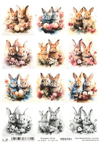 Josys Bastelmärchen Reispapier A4 Strohseide Ostern 2 Süße kleine Häschen Hasen Blumen RE6781 Josys Bastelmärchen Reispapier A4 Strohseide Ostern 2 Süße kleine Häschen Hasen Blumen RE6781 von Josys Bastelmärchen