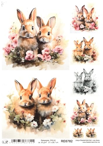 Josys Bastelmärchen Reispapier A4 Strohseide Ostern 2 Süße kleine Häschen Hasen Blumen RE6782 Josys Bastelmärchen Reispapier A4 Strohseide Ostern 2 Süße kleine Häschen Hasen Blumen RE6782 von Josys Bastelmärchen