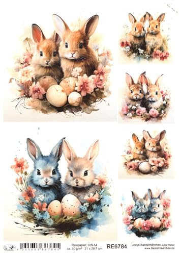 Josys Bastelmärchen Reispapier A4 Strohseide Ostern 2 Süße kleine Häschen Hasen Blumen RE6784 Josys Bastelmärchen Reispapier A4 Strohseide Ostern 2 Süße kleine Häschen Hasen Blumen RE6784 von Josys Bastelmärchen