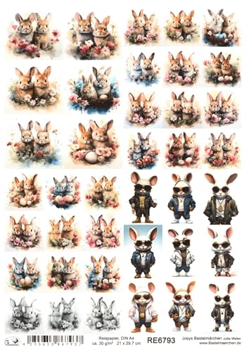 Josys Bastelmärchen Reispapier A4 Strohseide Ostern 2 Süße kleine Häschen Hasen Blumen RE6793 Josys Bastelmärchen Reispapier A4 Strohseide Ostern 2 Süße kleine Häschen Hasen Blumen RE6793 von Josys Bastelmärchen